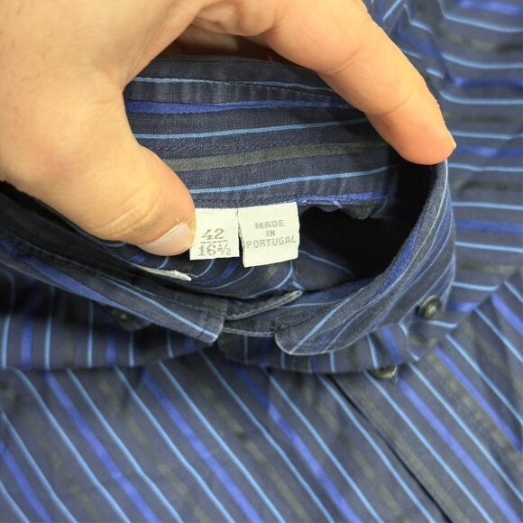 Pal Zileri Dress Shirt Button Down Striped Cotton Long Sleeve Blue 16.5 Large - Picture 7 of 10
